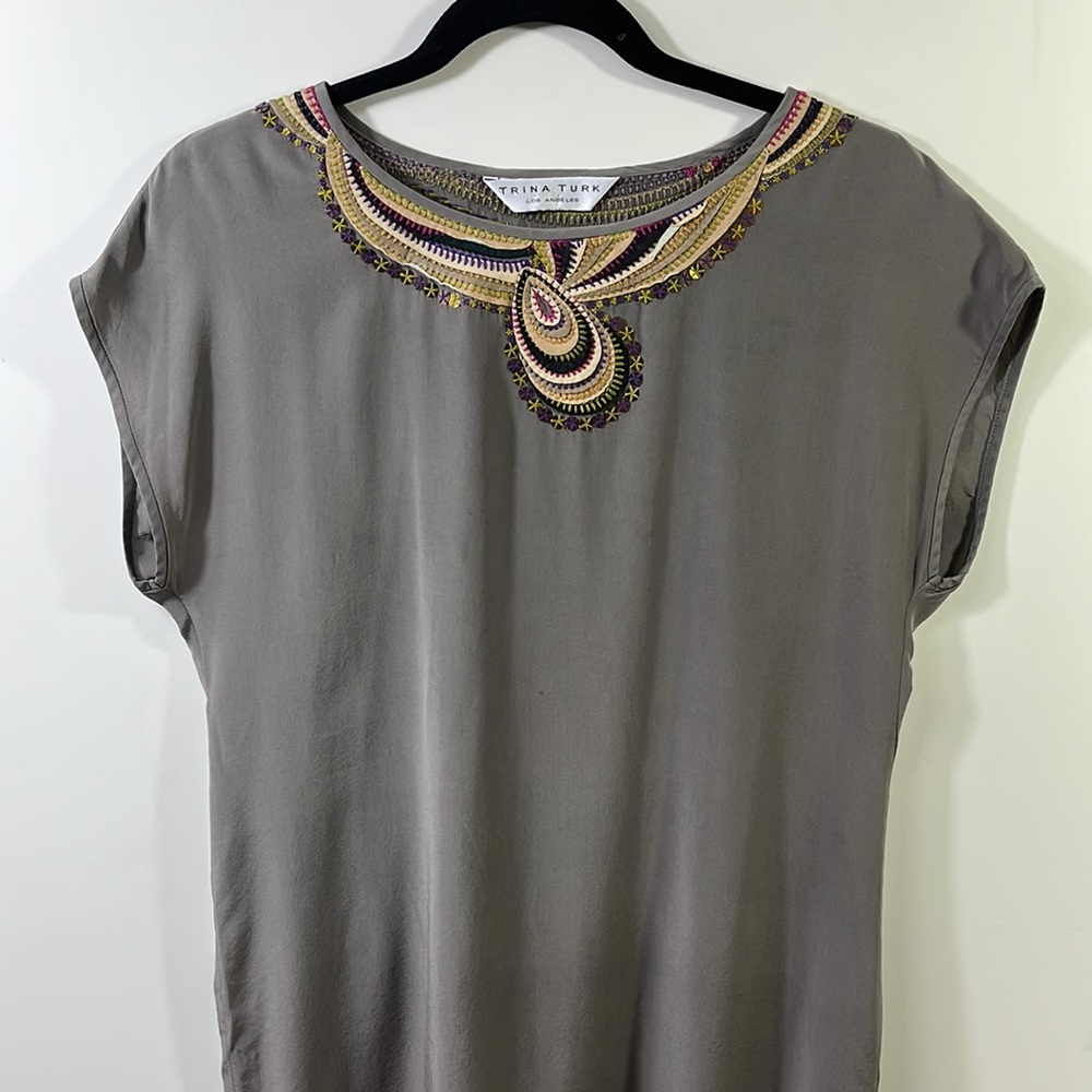 🆕Trina Turk>Silk thread and sequin collar dress